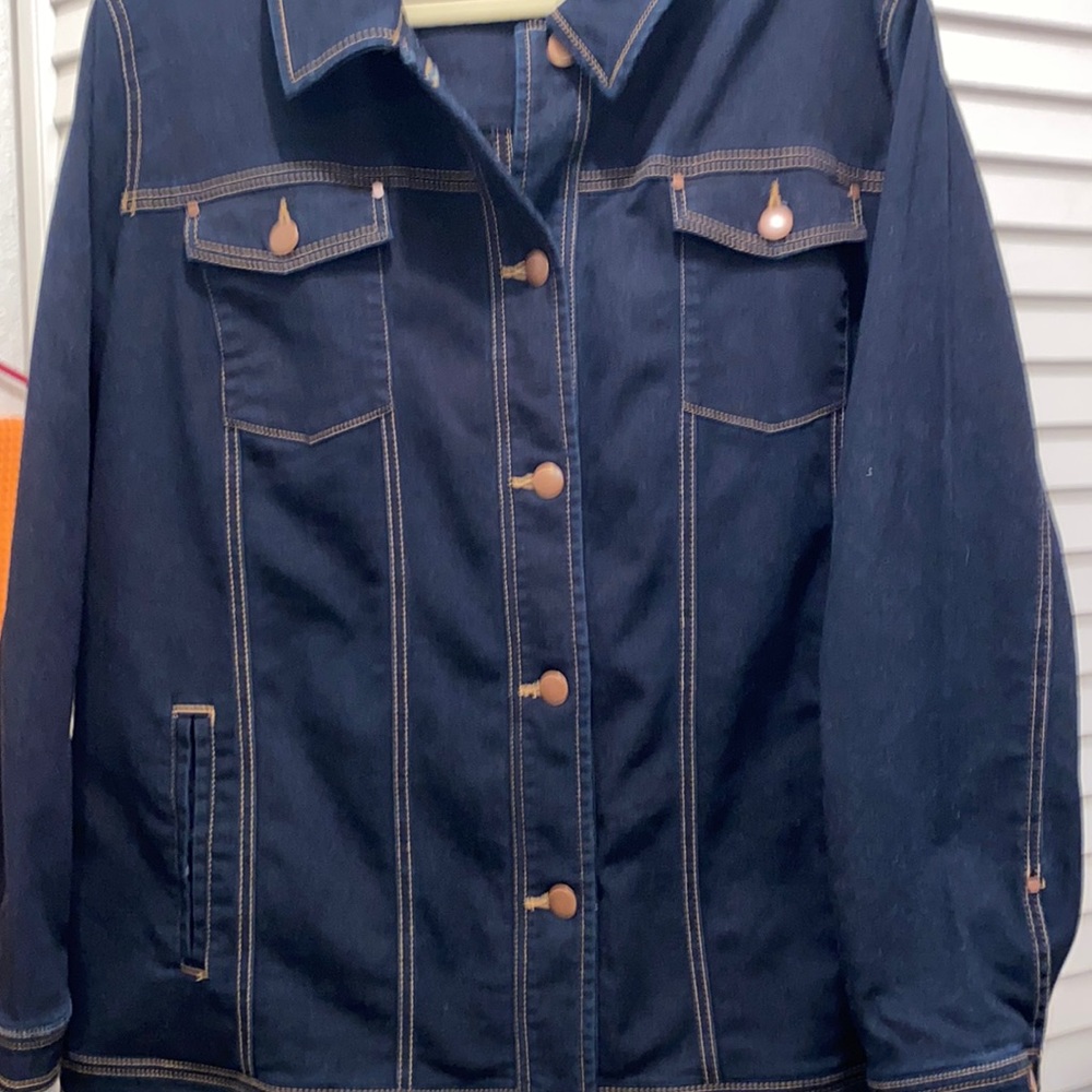 UllaPopken Dark Denim Jacket Stretch Fabric Button Front/Sleeves Size 16/18 NWOT